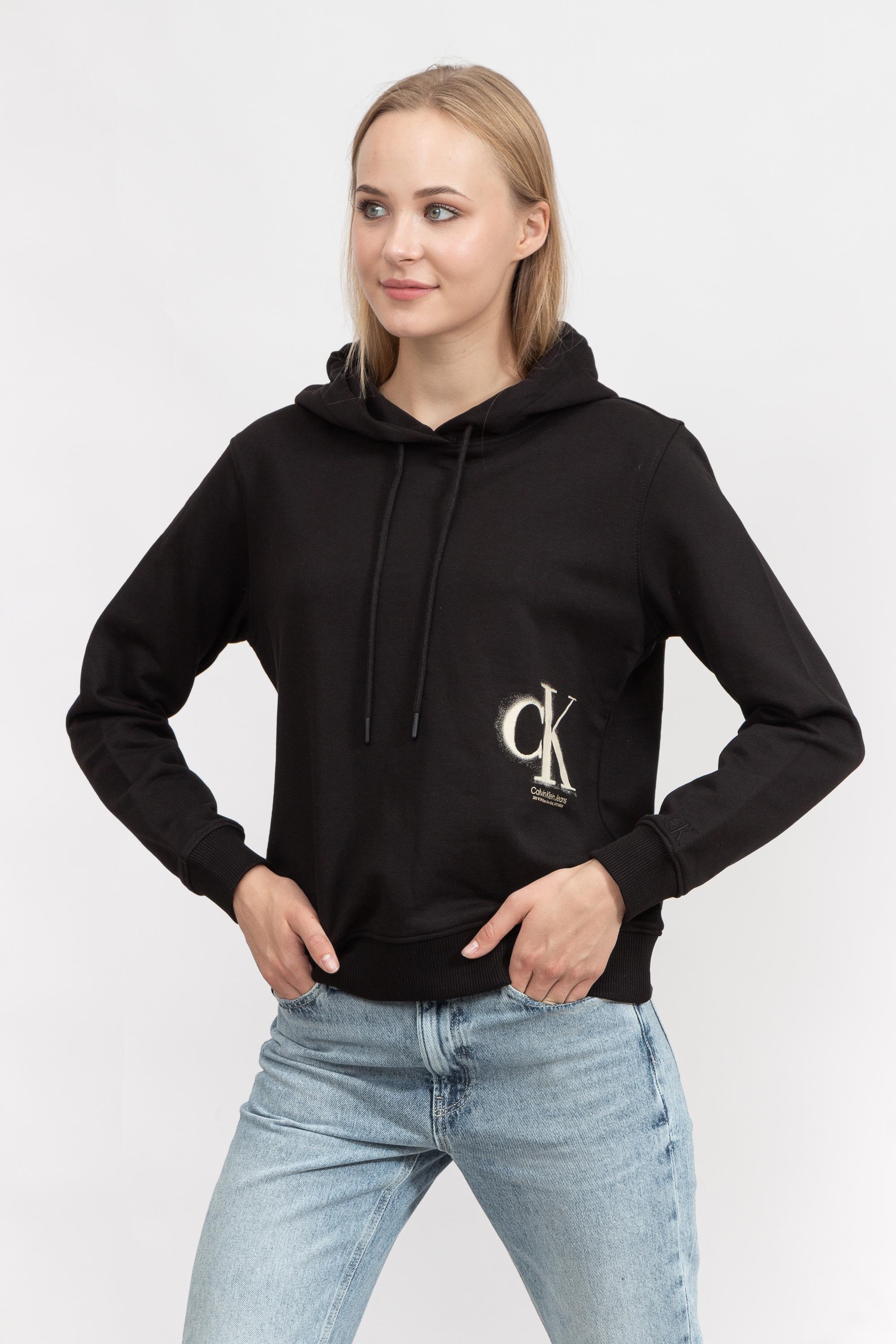 Calvin Klein Sprayed Monogram Regular Hoodie Kadın Kapüşonlu Sweatshirt