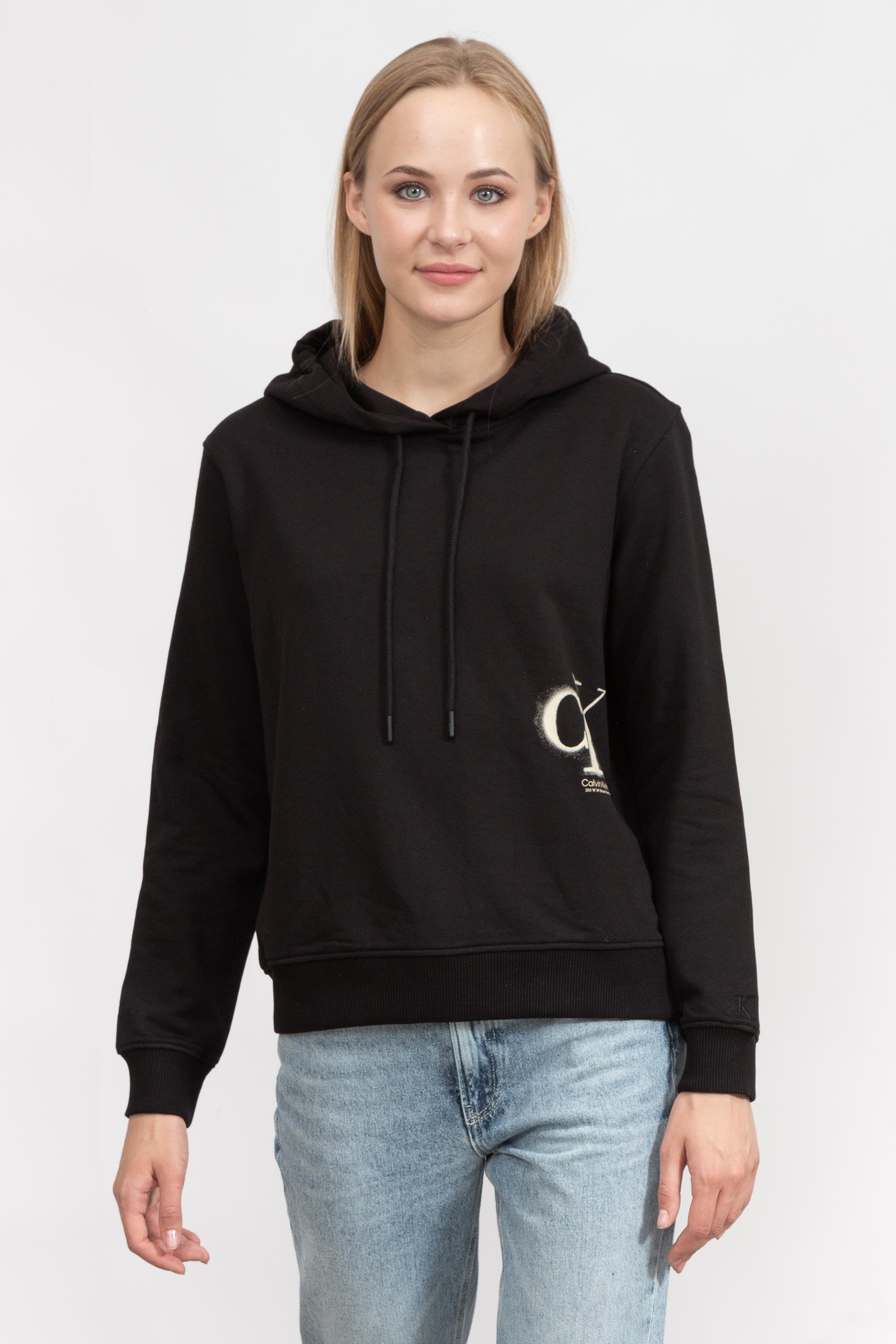 Calvin Klein Sprayed Monogram Regular Hoodie Kadın Kapüşonlu Sweatshirt