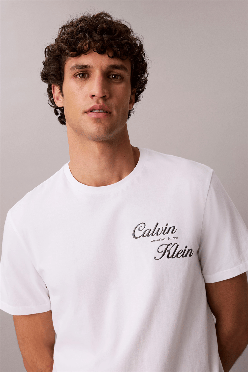 Calvin Klein Ss 30S Eu Calvin Klein Resrt Gra Erkek Bisiklet Yaka T-Shirt Beyaz