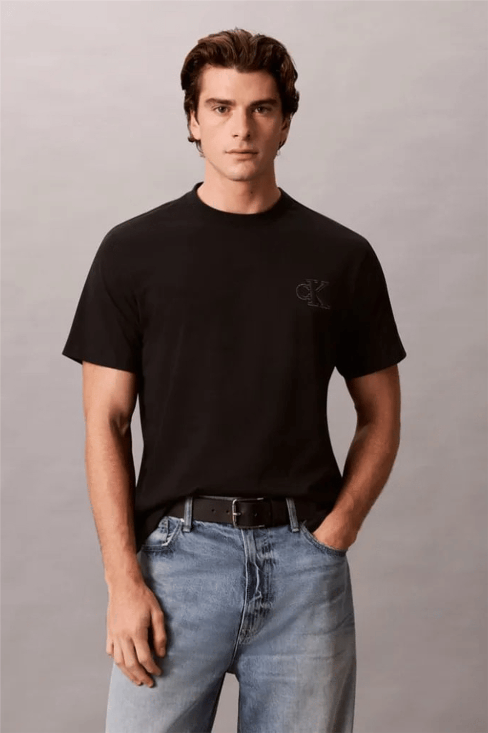 Calvin Klein Ss 30S Jersey Easy Monogram Puff Erkek Bisiklet Yaka T-Shirt Siyah