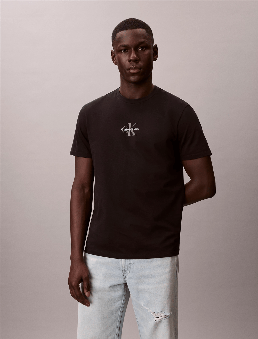 Calvin Klein Ss 30S Micro Monologo Tee Erkek Bisiklet Yaka T-Shirt Siyah