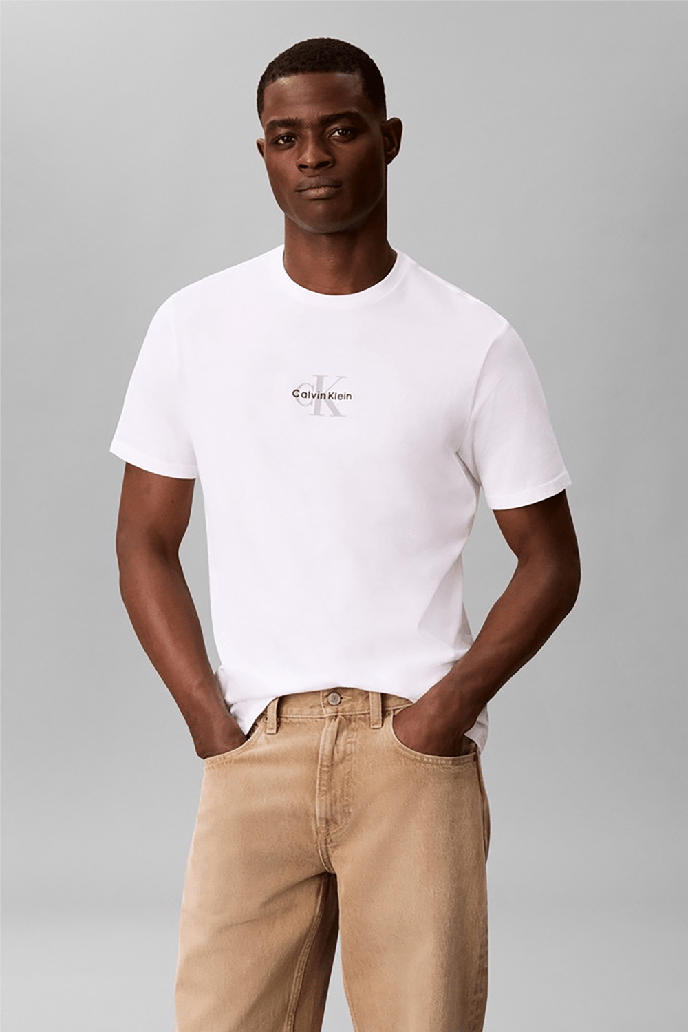 Calvin Klein Ss 30S Micro Monologo Tee Erkek Bisiklet Yaka T-Shirt Beyaz
