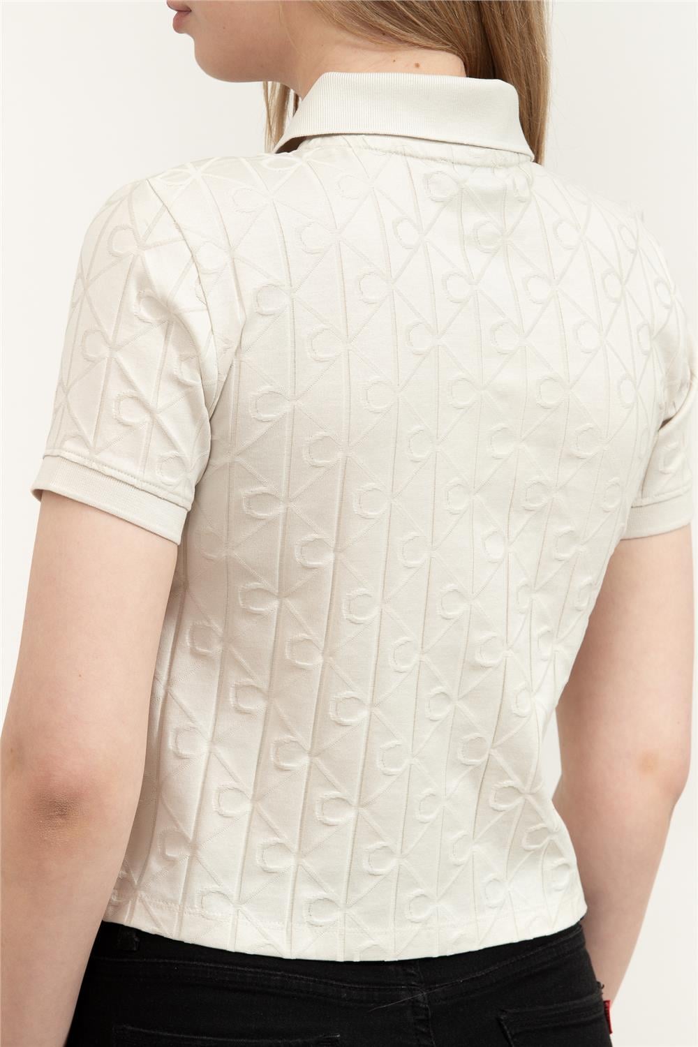 Calvin Klein Ss Aop Jacquard Kadın Polo Yaka T-Shirt