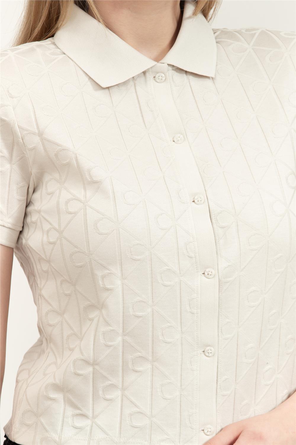 Calvin Klein Ss Aop Jacquard Kadın Polo Yaka T-Shirt