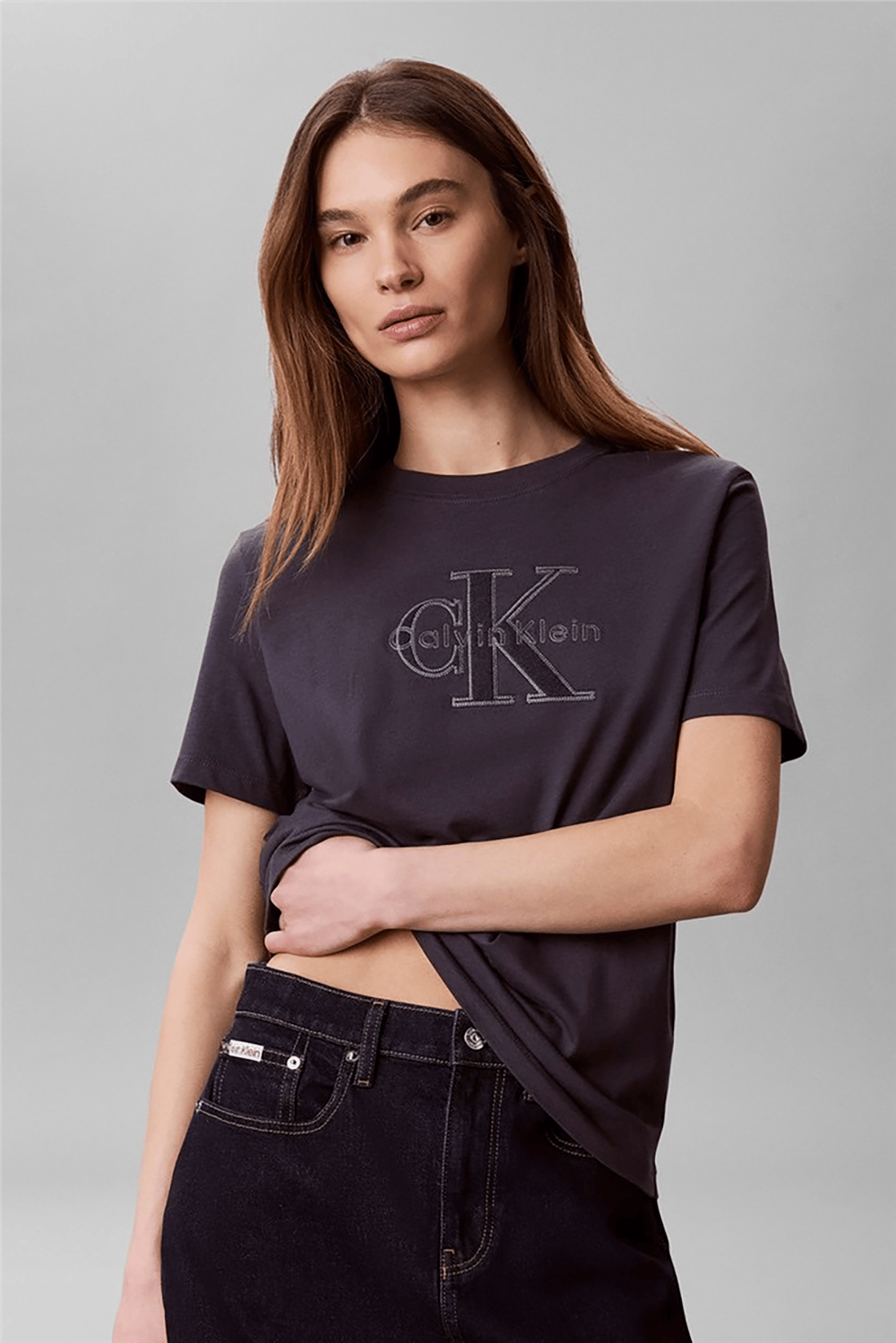 Calvin Klein Ss Baby Terry Hero Monologo Tee Kadın Bisiklet Yaka T-Shirt Mavi