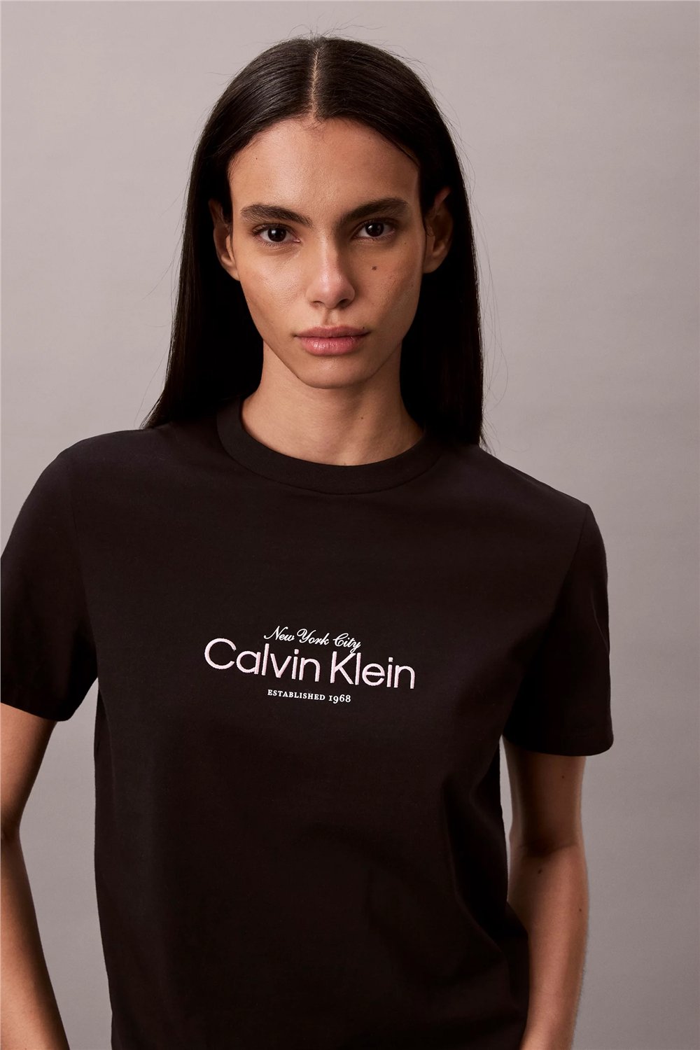 Calvin Klein Ss Classic Ck Nyc Lo Kadın Bisiklet Yaka T-Shirt Siyah