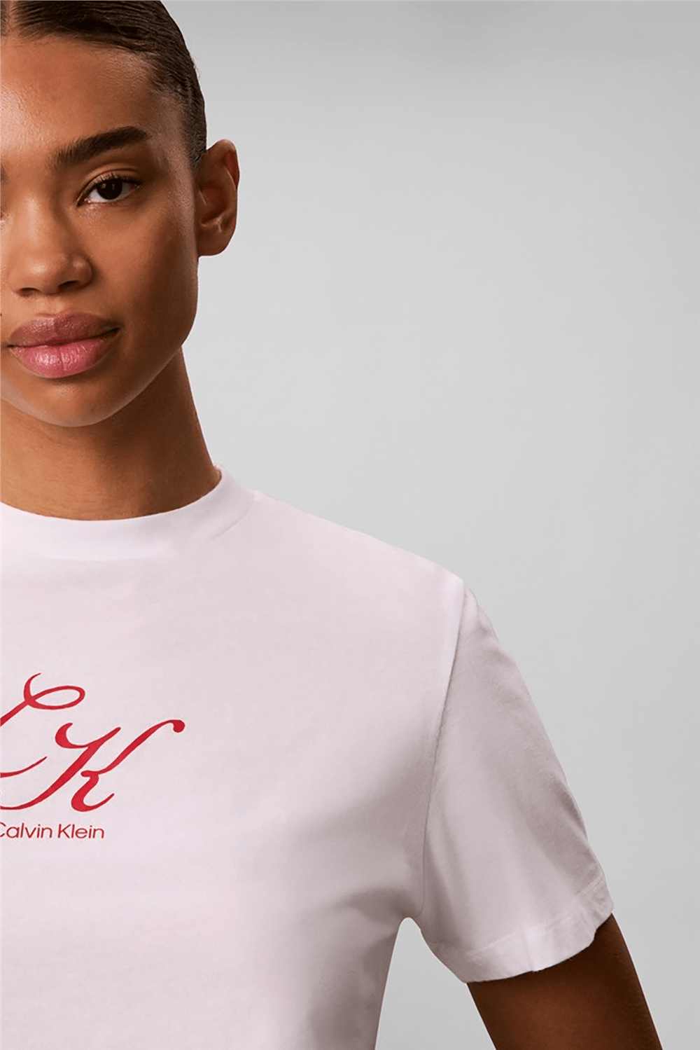 Calvin Klein Ss Classic Script initial Tee Kadın Bisiklet Yaka T-Shirt Beyaz