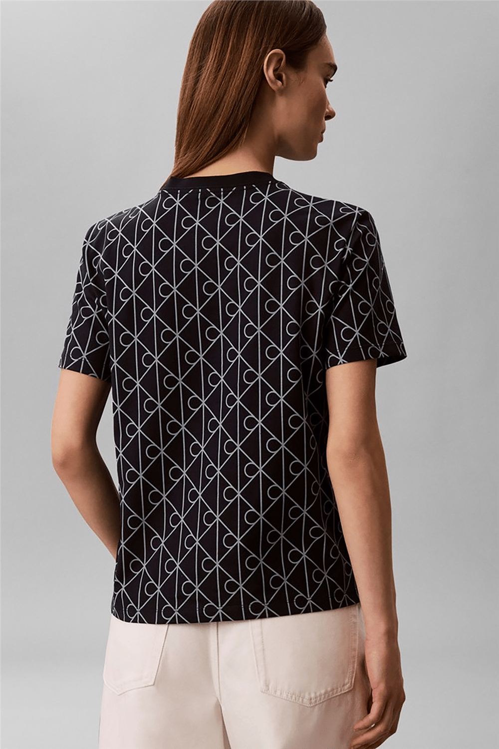 Calvin Klein Ss Classic Seasonal Aop Tee Kadın Bisiklet Yaka T-Shirt Lacivert
