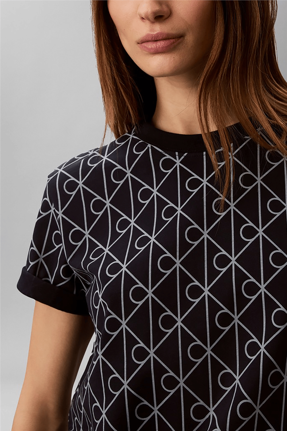 Calvin Klein Ss Classic Seasonal Aop Tee Kadın Bisiklet Yaka T-Shirt Lacivert