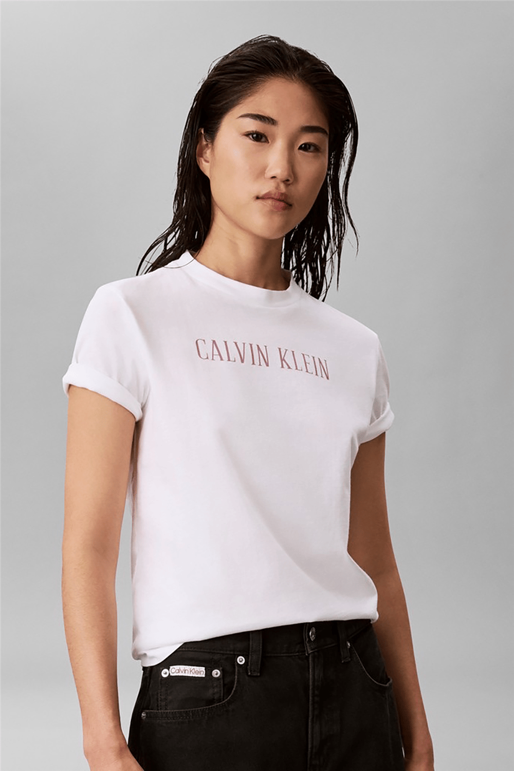 Calvin Klein Ss Classic Varsity Logo Tee Kadın Bisiklet Yaka T-Shirt Beyaz
