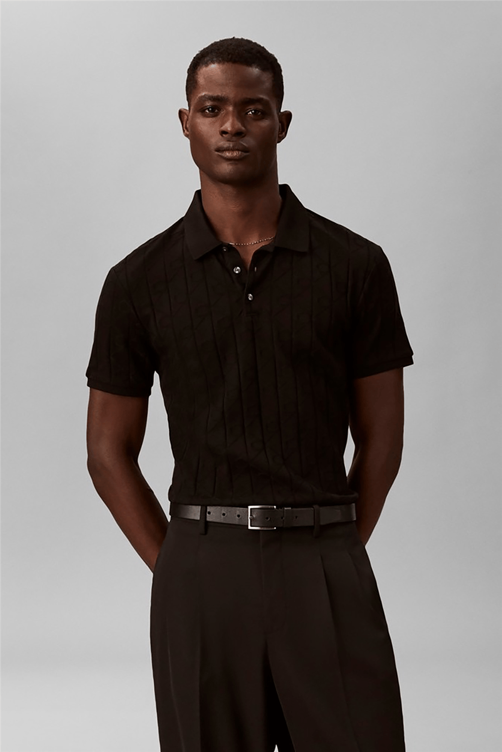 Calvin Klein Ss Dbl Merc Emblem Aop Polo Erkek Polo Yaka Triko Siyah