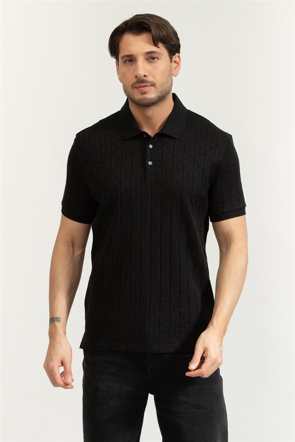 Calvin Klein SS DBL Mercerized Emblem Jacquar Erkek Polo Yaka Triko