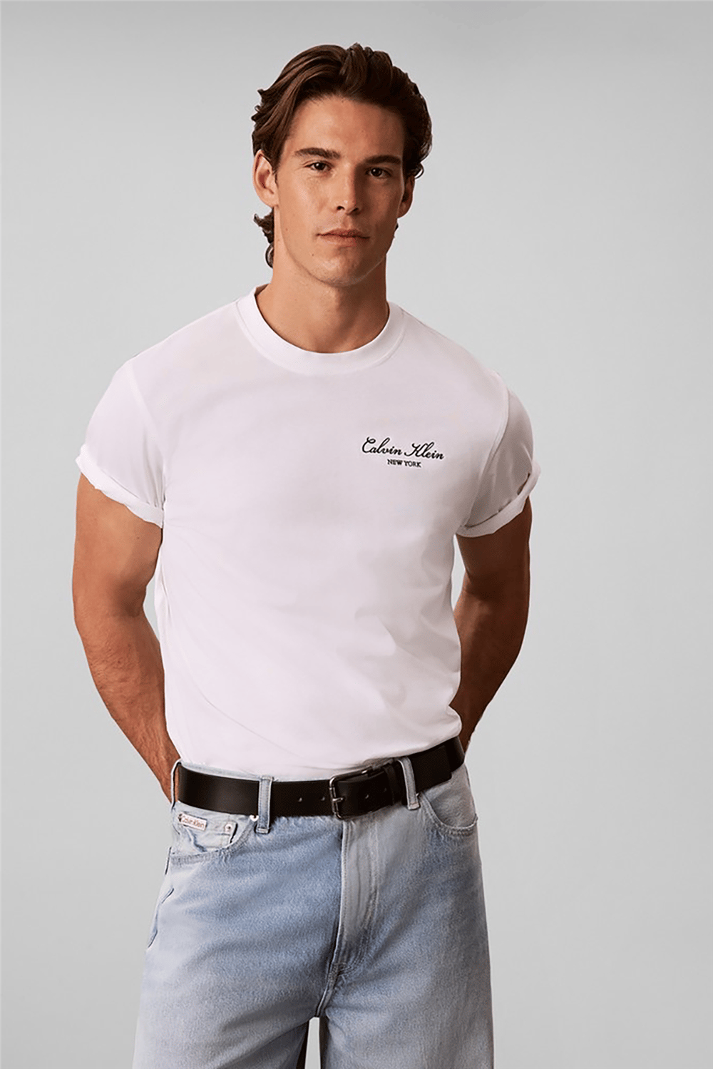 Calvin Klein Ss Easy 20S Script Calvin Klein Erkek Bisiklet Yaka T-Shirt Beyaz