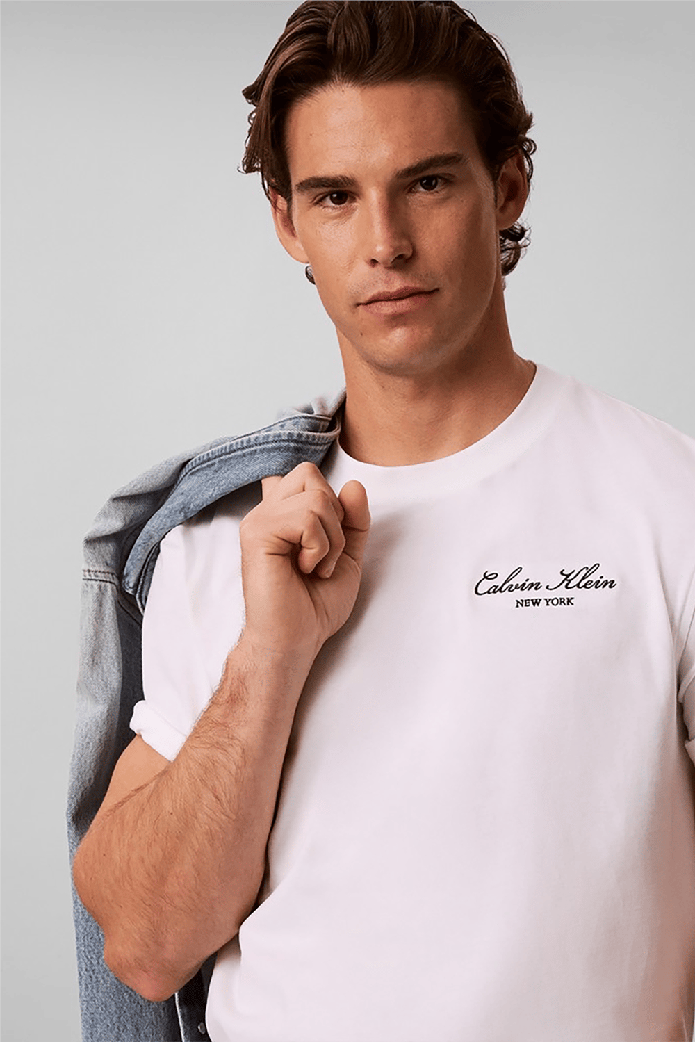 Calvin Klein Ss Easy 20S Script Calvin Klein Erkek Bisiklet Yaka T-Shirt Beyaz