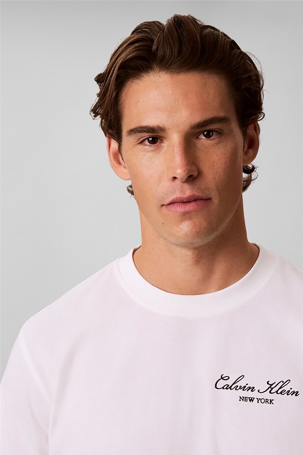 Calvin Klein Ss Easy 20S Script Calvin Klein Erkek Bisiklet Yaka T-Shirt Beyaz