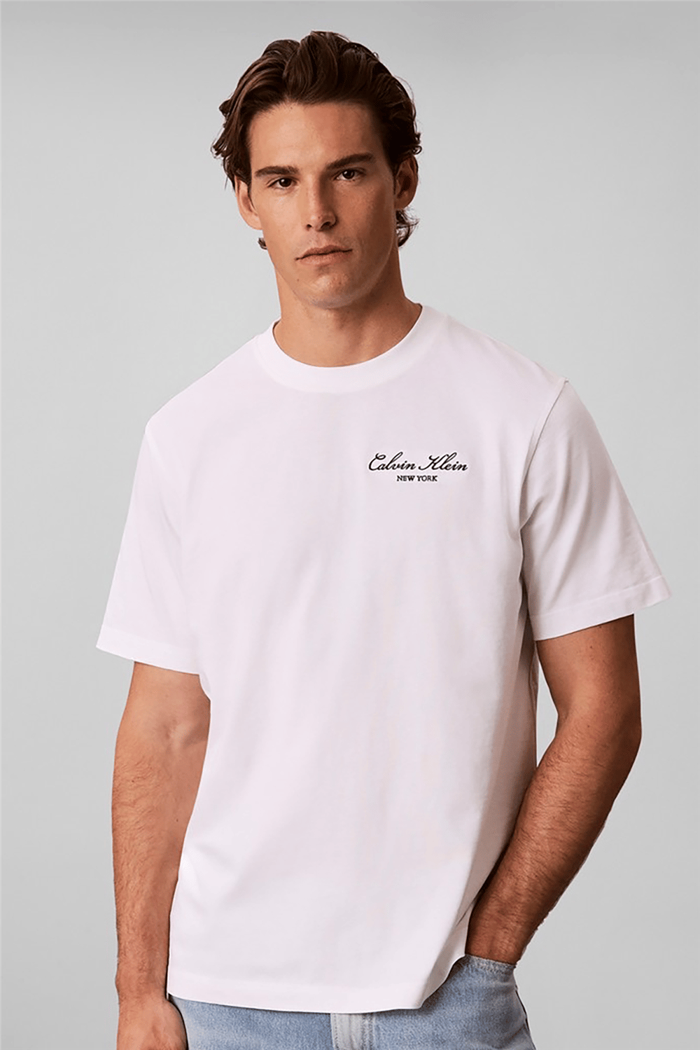 Calvin Klein Ss Easy 20S Script Calvin Klein Erkek Bisiklet Yaka T-Shirt Beyaz