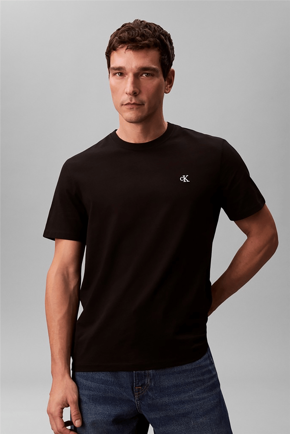 Calvin Klein Ss Easy Monogram Tee Erkek Bisiklet Yaka T-Shirt Siyah