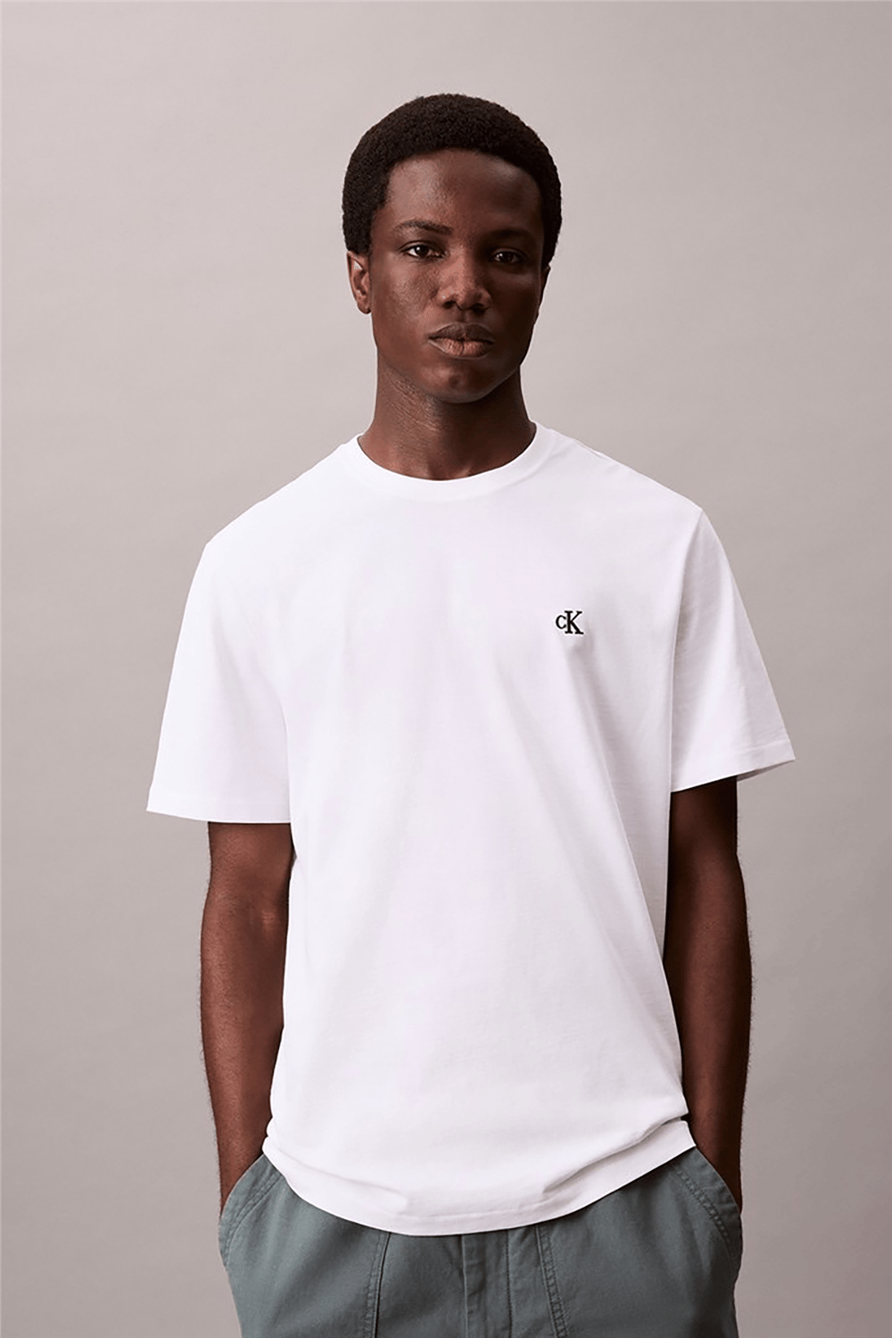 Calvin Klein Ss Easy Monogram Tee Erkek Bisiklet Yaka T-Shirt Beyaz