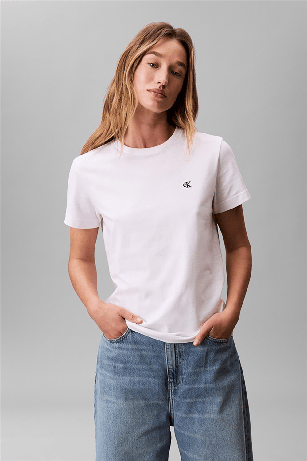 Calvin Klein Ss Monogram Crew Tee Kadın Bisiklet Yaka T-Shirt Beyaz