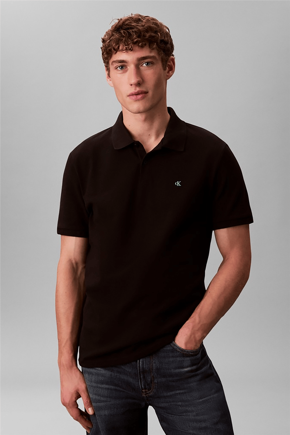 Calvin Klein Ss Monogram Pique Polo Erkek Polo Yaka T-Shirt Siyah