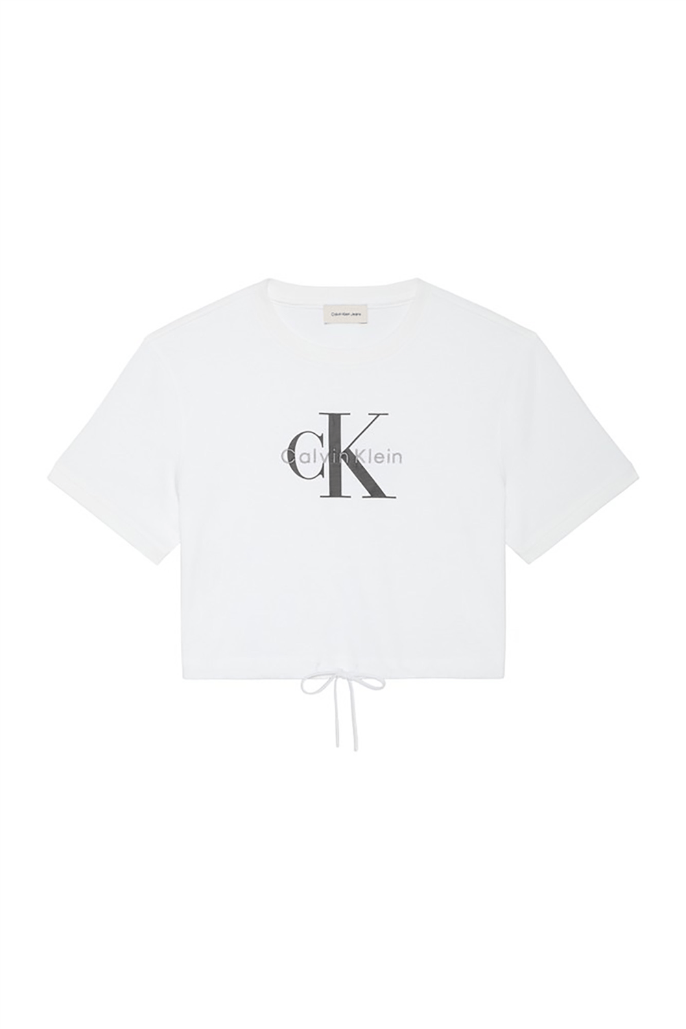 Calvin Klein Ss Monologo Cropped Tie Tee Kadın Bisiklet Yaka T-Shirt Beyaz