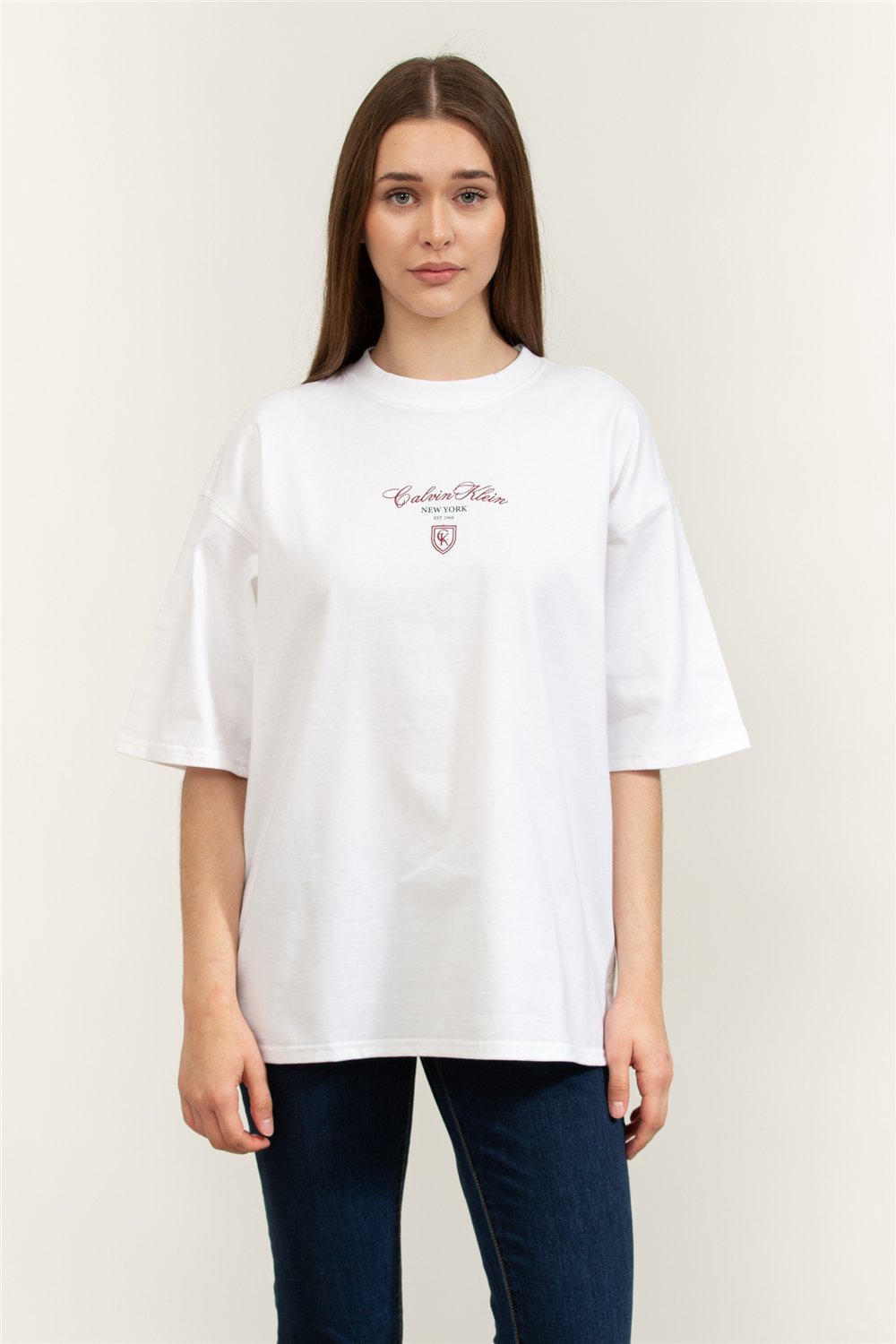 Calvin Klein SS Oversize CK NY Tee Kadın Bisiklet Yaka T-Shirt