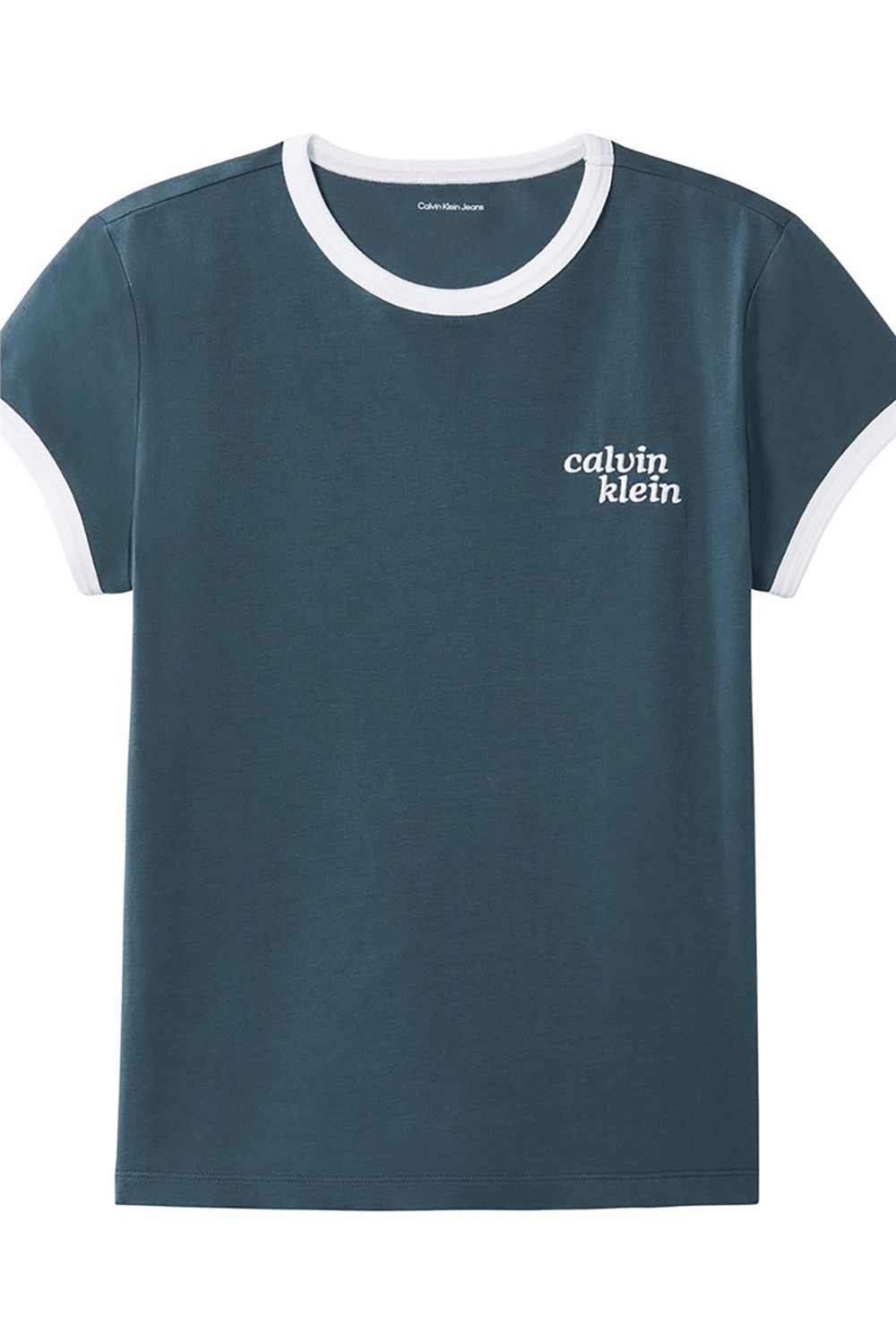 Calvin Klein Ss Slim Logo Ringer Tee Kadın Bisiklet Yaka T-Shirt
