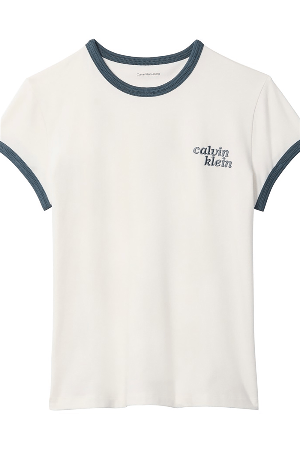 Calvin Klein Ss Slim Logo Ringer Tee Kadın Bisiklet Yaka T-Shirt Beyaz