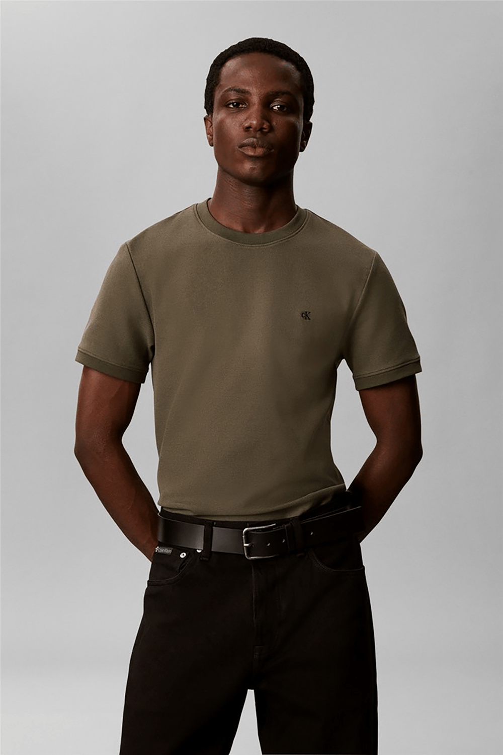 Calvin Klein Ss Slim Micro Waffle Crewnk Tee Erkek Bisiklet Yaka T-Shirt Yeşil