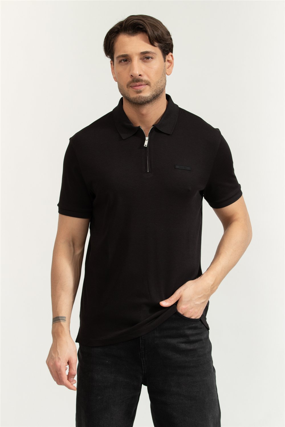 Calvin Klein SS Slim Supima Zip Polo Erkek Polo Yaka T-Shirt