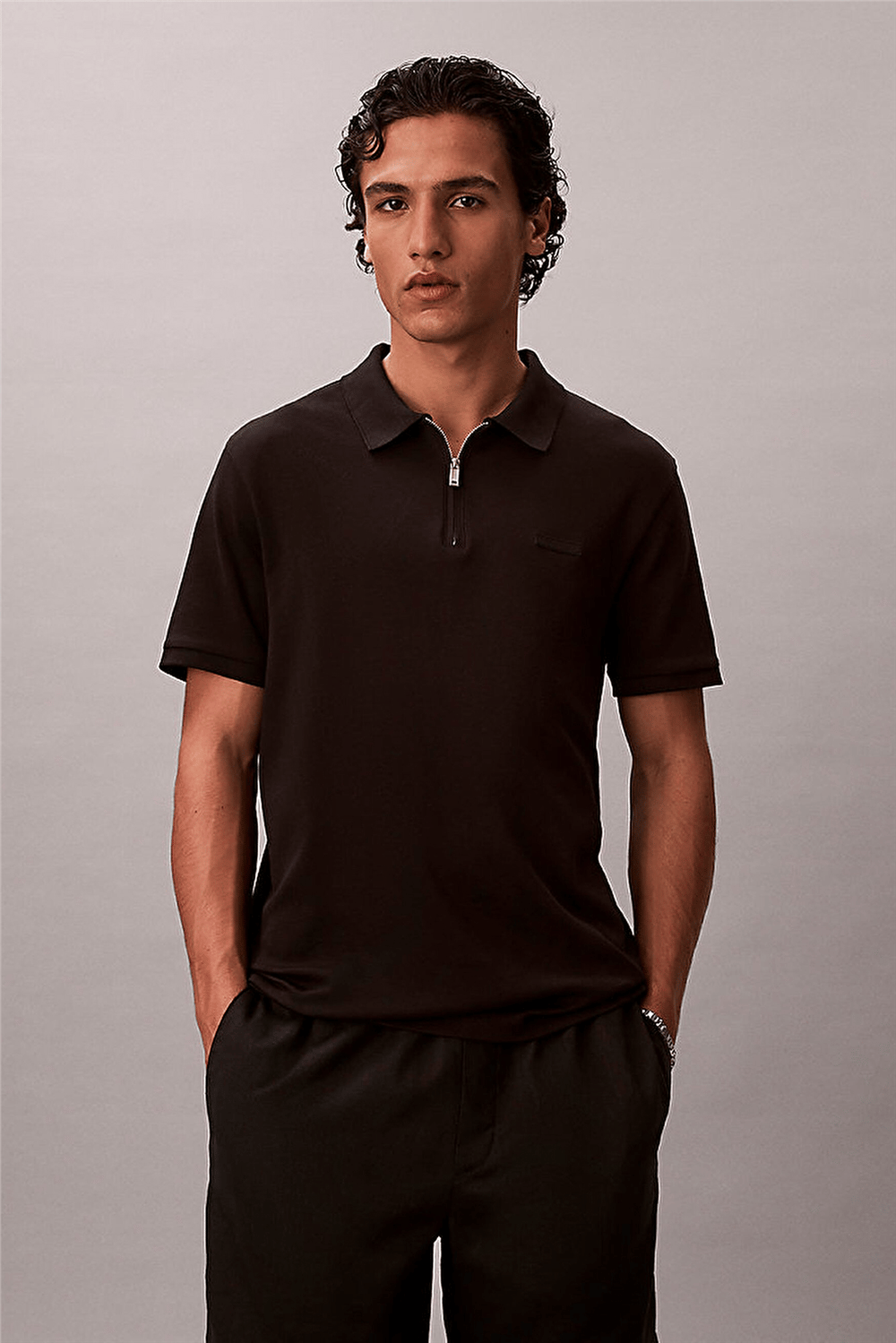 Calvin Klein SS Slim Supima Zip Polo Erkek Polo Yaka T-Shirt Siyah