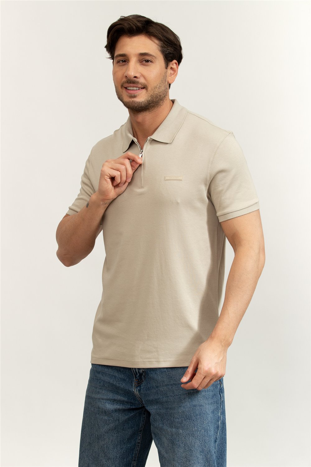 Calvin Klein SS Slim Supima Zip Polo Erkek Polo Yaka T-Shirt