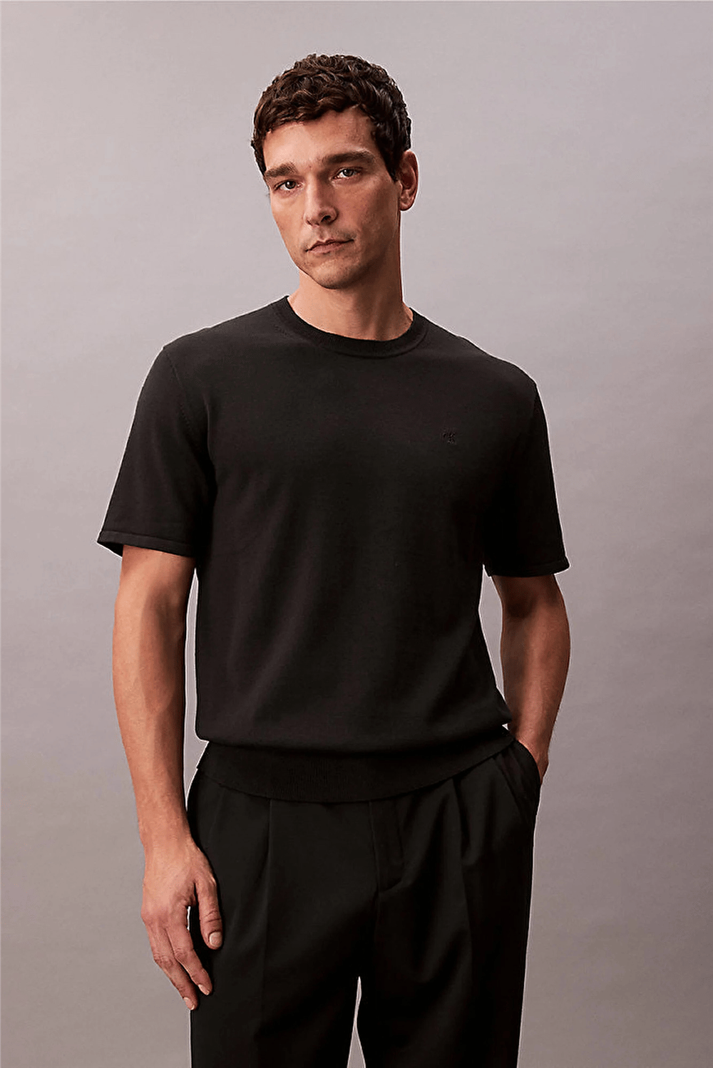 Calvin Klein Ss Supima Cotton Crew 14Gg Erkek Triko Siyah