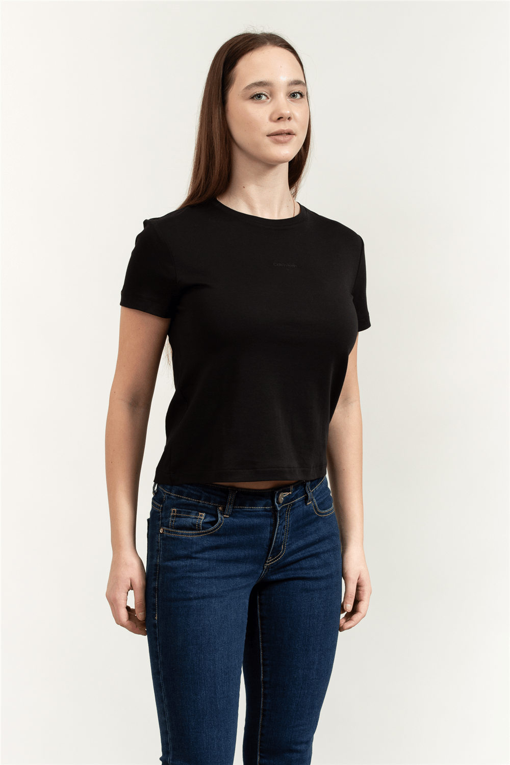 Calvin Klein SS Supima Fine Interlock Nano Lo Kadın Bisiklet Yaka T-Shirt