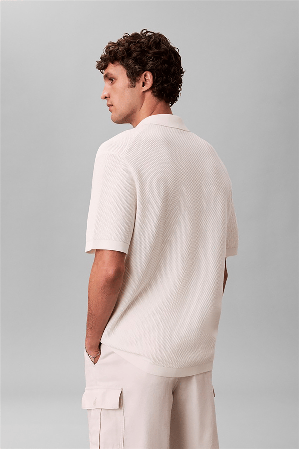 Calvin Klein Ss Txtrd Cttn Polo Swtr 12Gg Erkek Triko Beyaz
