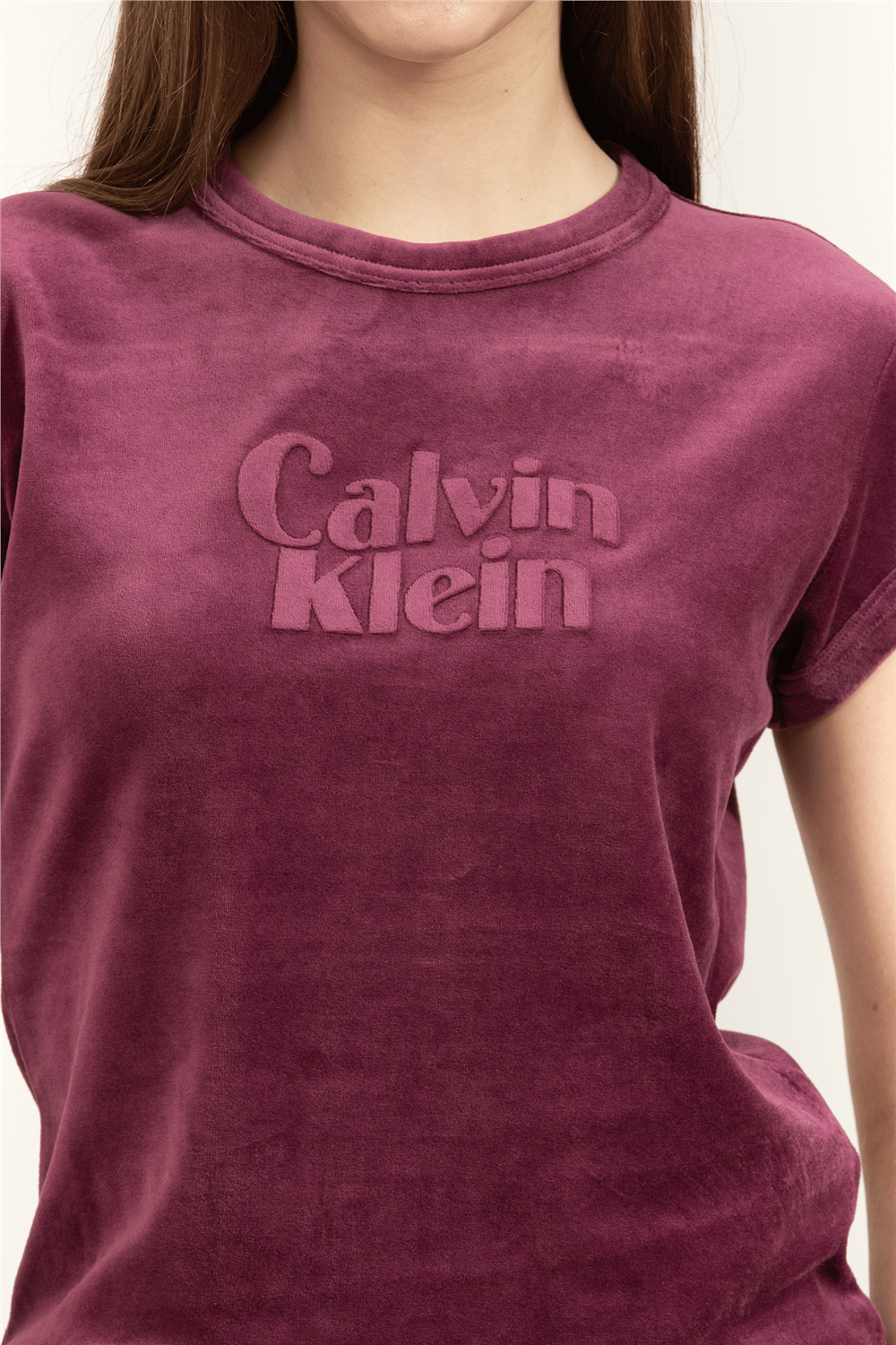 Calvin Klein SS Velour Logo Tee Kadın Bisiklet Yaka T-Shirt
