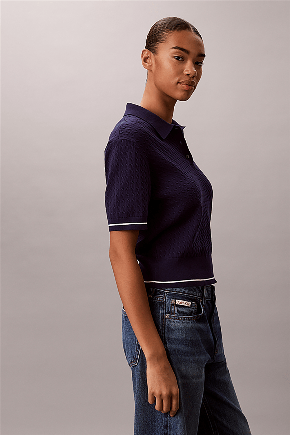Calvin Klein Ss Woven Label Cropp Kadın Triko