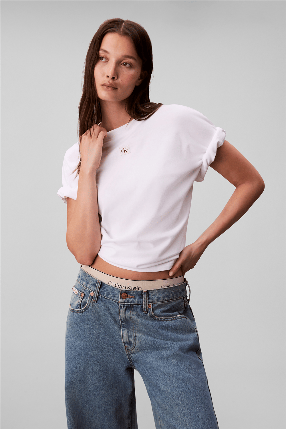 Calvin Klein Ss Woven Label Oversized Tee Kadın Bisiklet Yaka T-Shirt