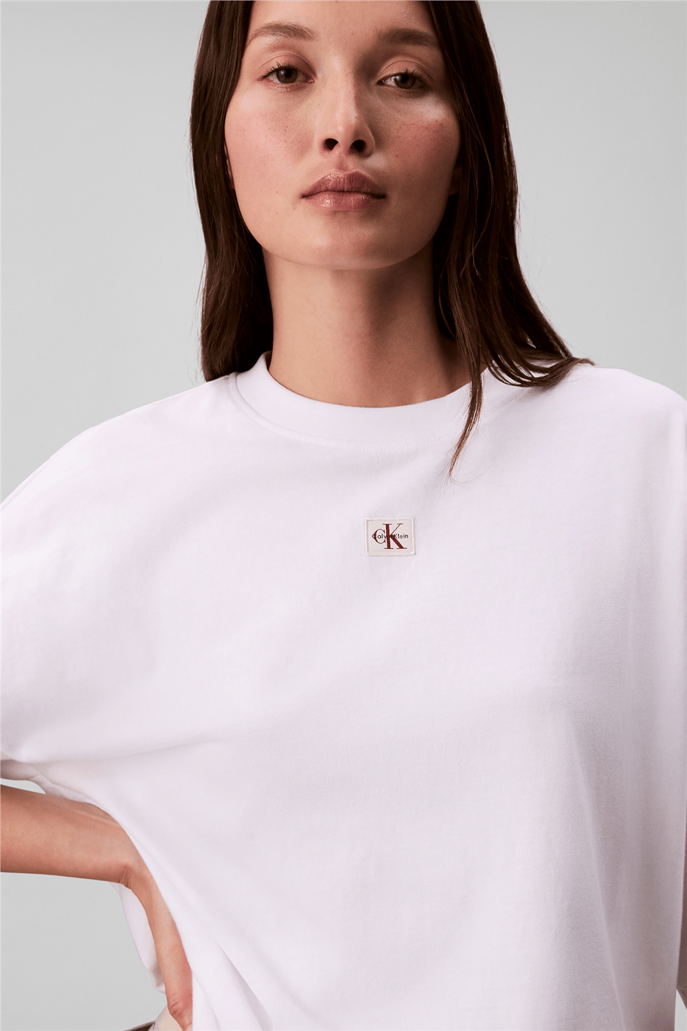 Calvin Klein Ss Woven Label Oversized Tee Kadın Bisiklet Yaka T-Shirt