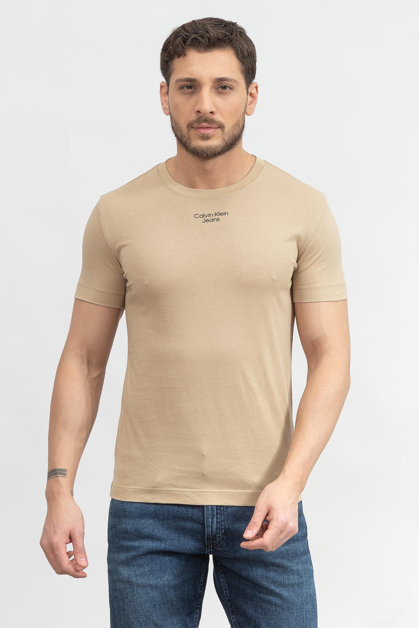 Calvin Klein Stacked Logo Erkek Bisiklet Yaka T-Shirt