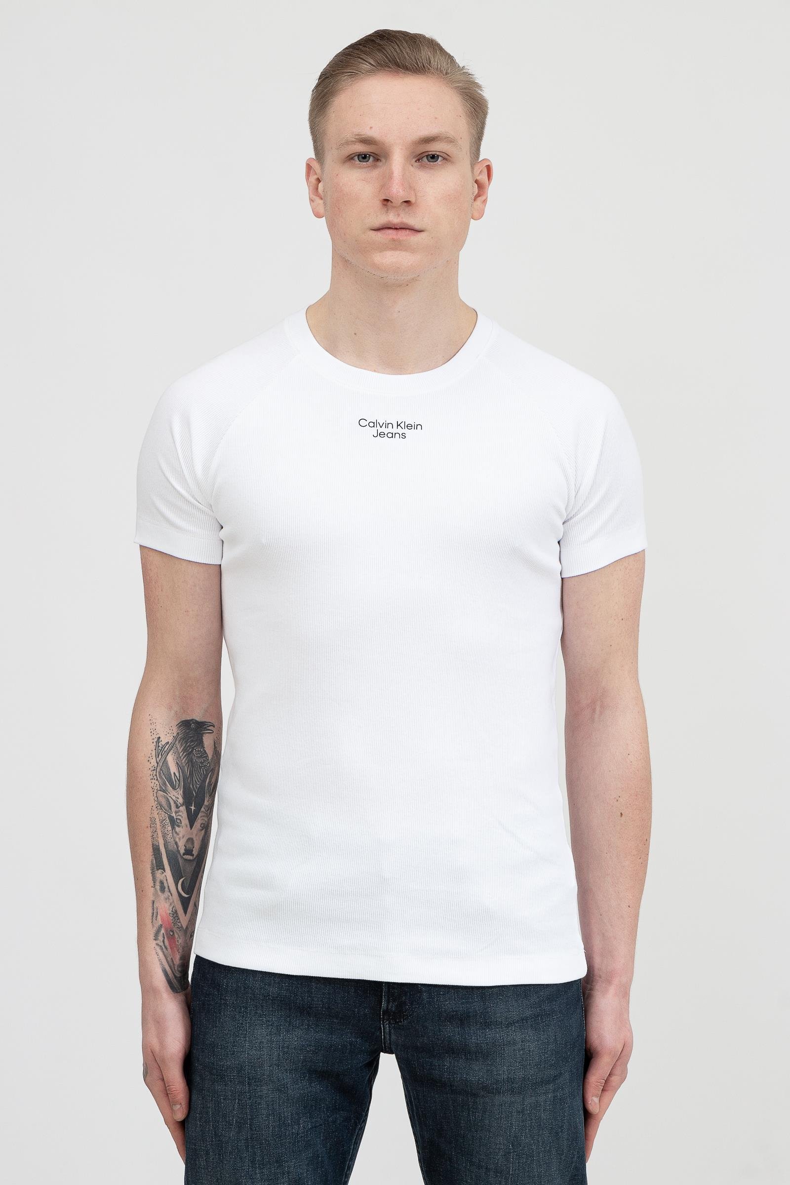 Calvin Klein Stacked Logo Rib Tee Erkek Bisiklet Yaka T-Shirt