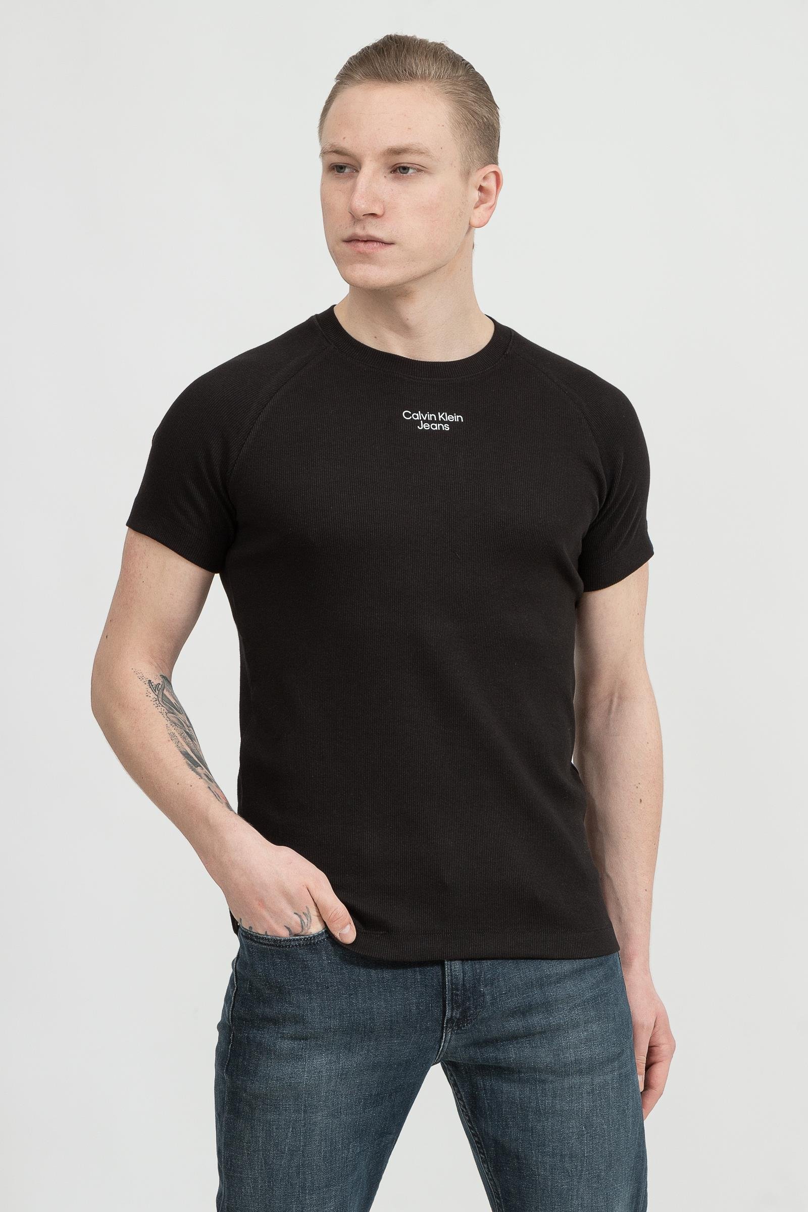 Calvin Klein Stacked Logo Rib Tee Erkek Bisiklet Yaka T-Shirt