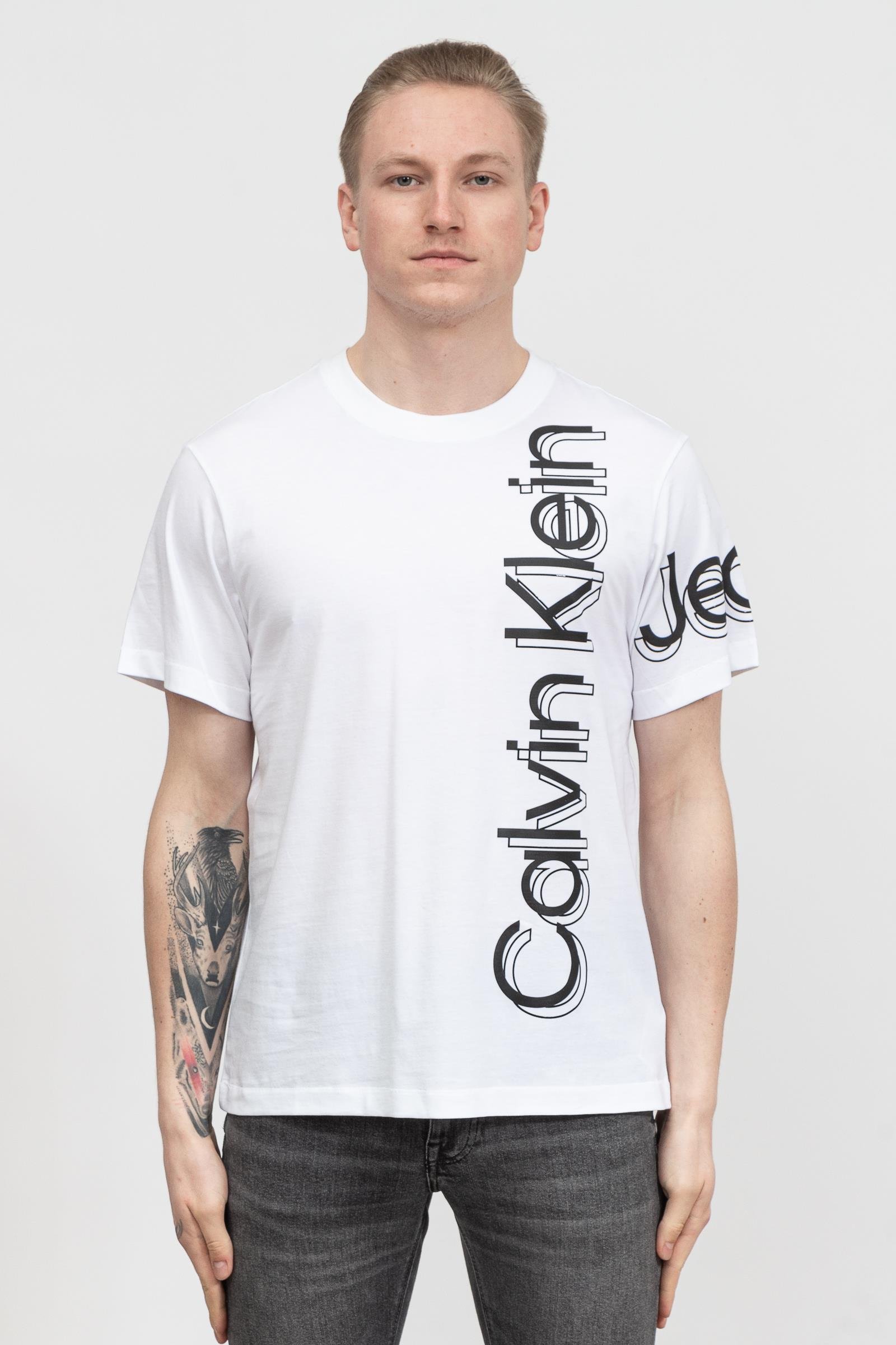 Calvin Klein Vertical Bold instit Tee Erkek Bisiklet Yaka T-Shirt