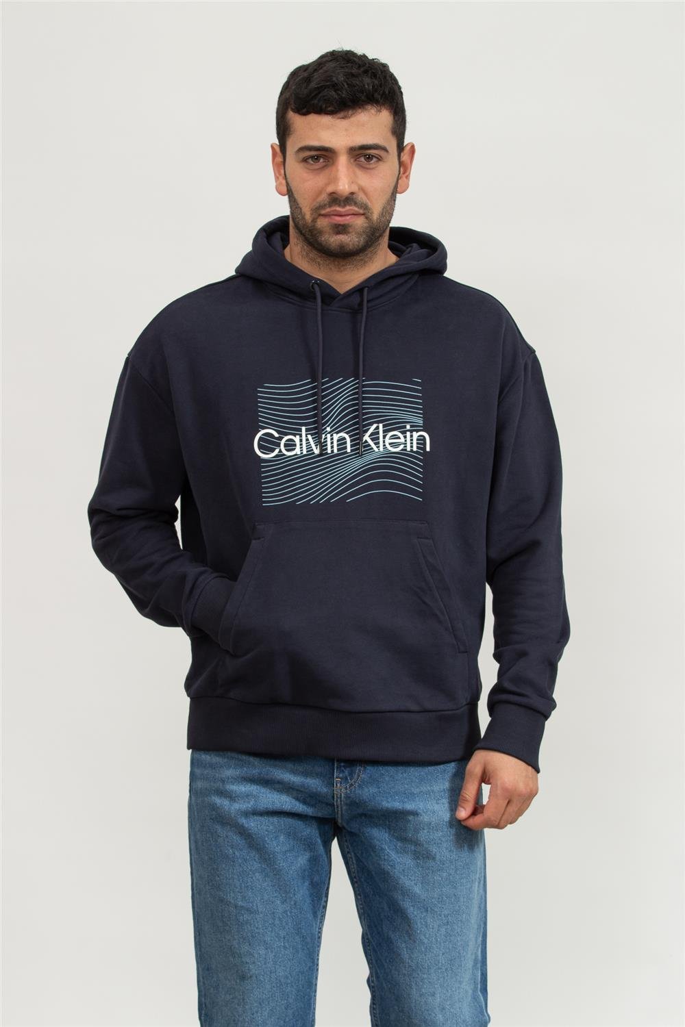 Calvin Klein Wave Lines Hero Logo Erkek Kapüşonlu Sweatshirt