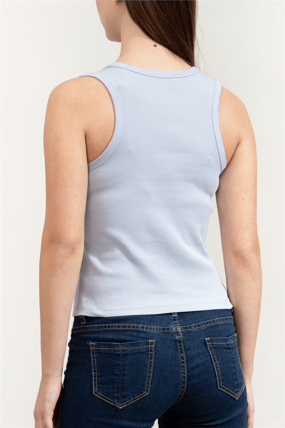 Calvin Klein Woven Label 2X2 Baby Rib Tank Kadın Kolsuz T-Shirt