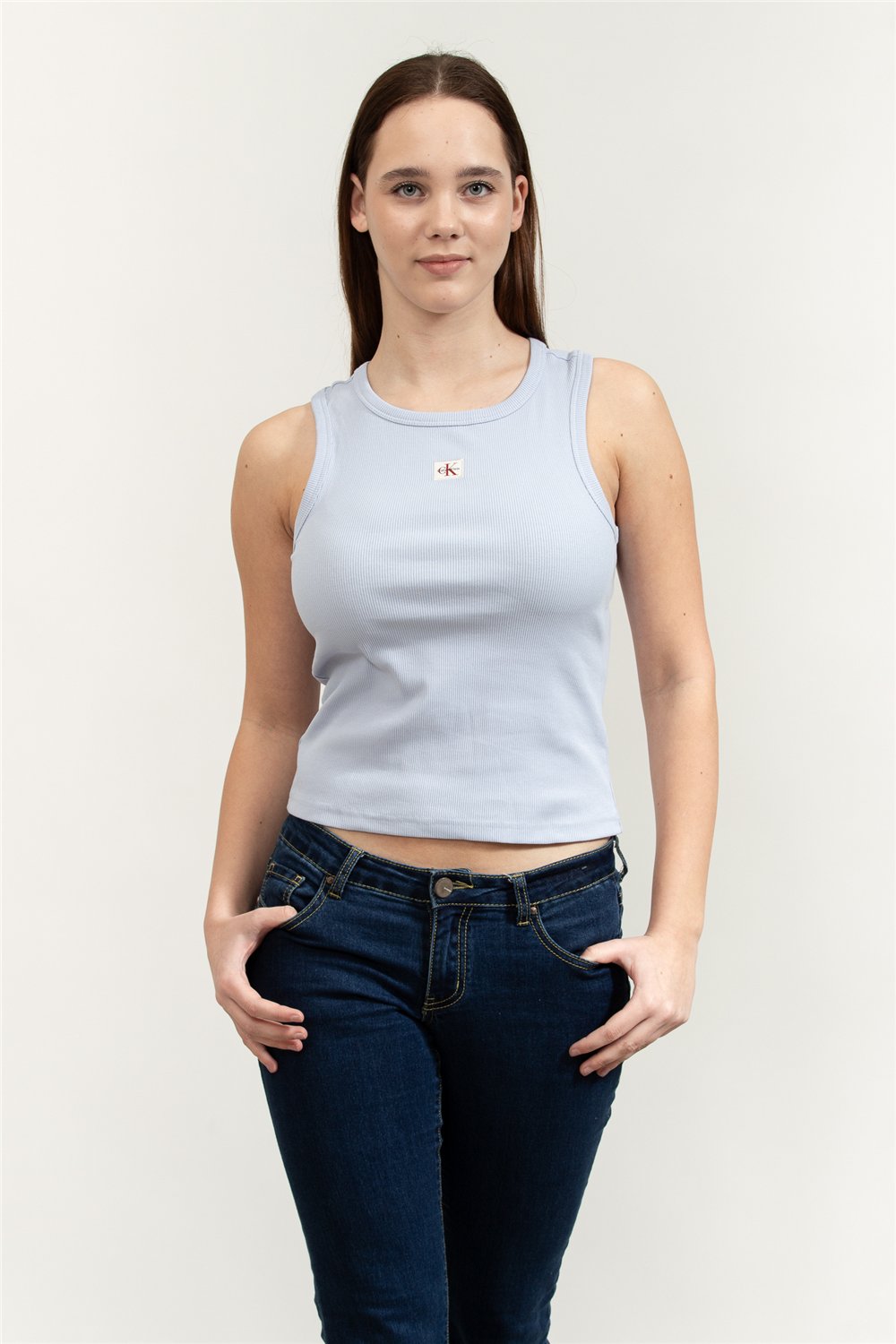 Calvin Klein Woven Label 2X2 Baby Rib Tank Kadın Kolsuz T-Shirt