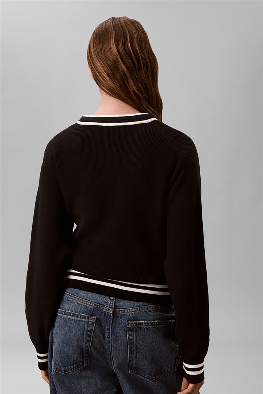 Calvin Klein Woven Label Crewneck Sweater Kadın Triko Siyah