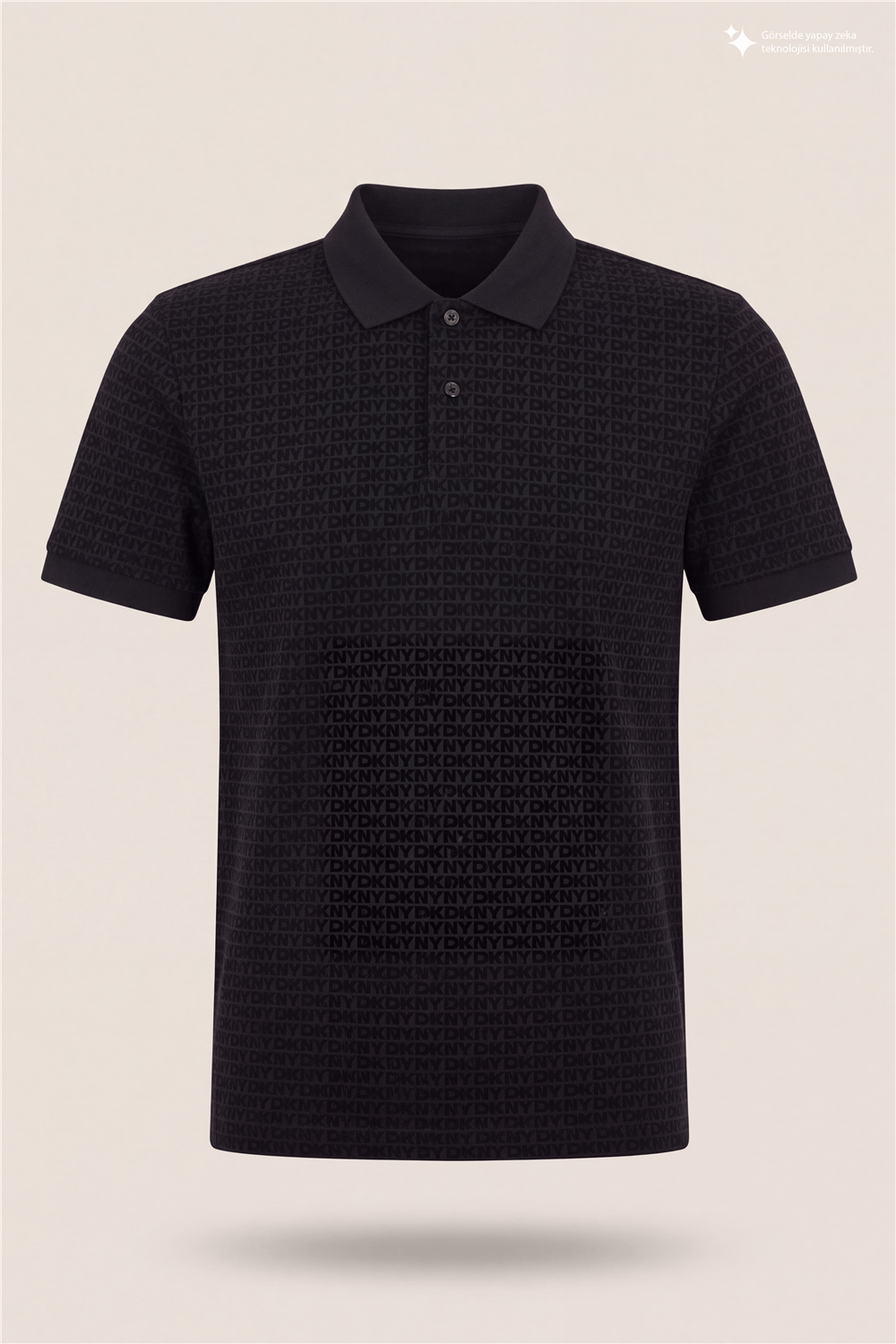 DKNY Allover Jacquard Polo Erkek Polo Yaka T-Shirt Siyah