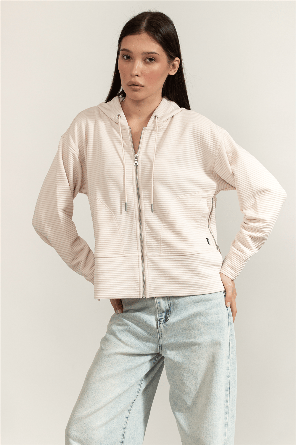 DKNY Full Zip H/D W/Pkts Kadın Hırka