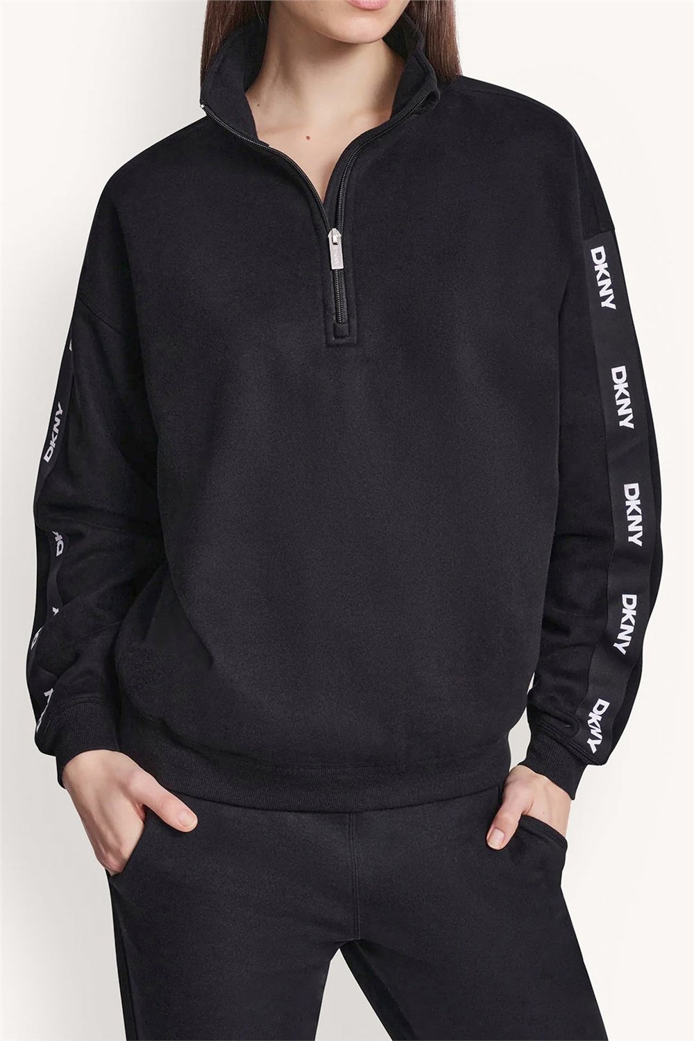DKNY Kadın Dkny Classic Logo El Fermuarlı Sweatshirt Siyah